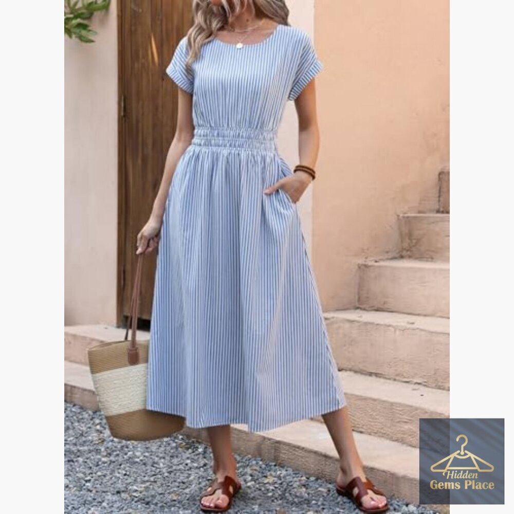 Rayon Midi Dress with Pockets, Empire Waist, Casual Summer Beach Wear - Picture 2 of 7